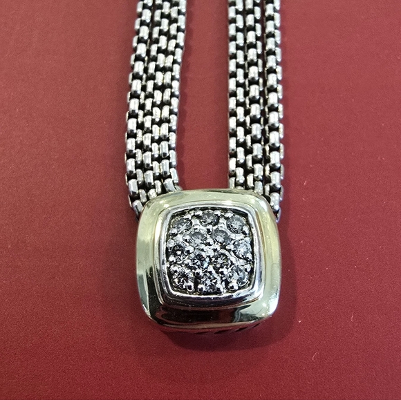 David Yurman 18K Gold & Sterling Silver Pave Diamond Pendant Box Chain Necklace - Picture 6 of 9